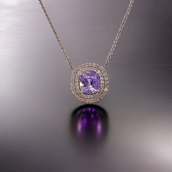 Natural Sapphire Diamond Pendant 18" 14k WG 3.84 TCW Certified 310562 - Picture 10 of 14